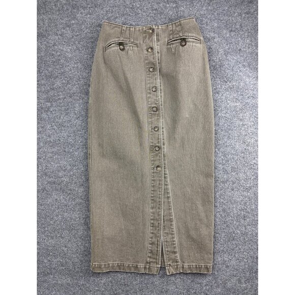 Denim Jean Skirt Womens Medium Brown Button Front High Waist Midi Pencil Denim - Picture 1 of 5